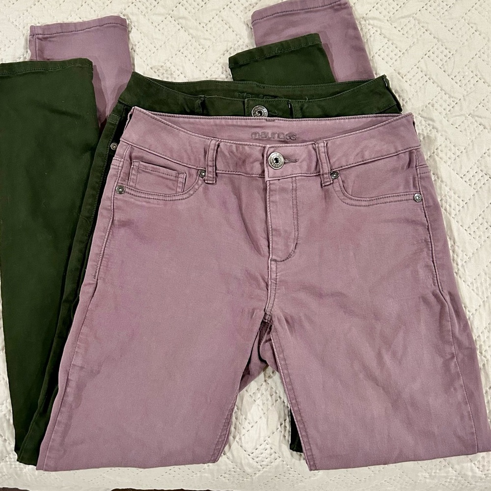 2 pair of Maurices stretch skinny jeggings Small dusty rose/mauve & dark green